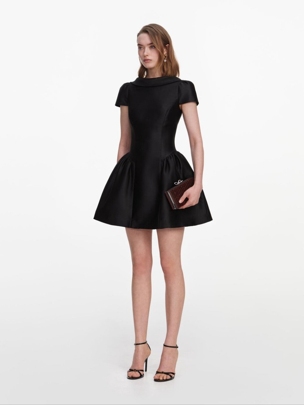 Self Portrait Black Taffeta Collared Mini Dress - Picture 2 of 14